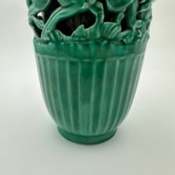 Vase en céramique verte à décor de biches – Signé de sainte radegonde,vers 1970