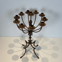 Eleven-Light Gilt Iron Candlestick, French Work, circa 1940