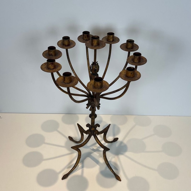 Eleven-Light Gilt Iron Candlestick, French Work, circa 1940