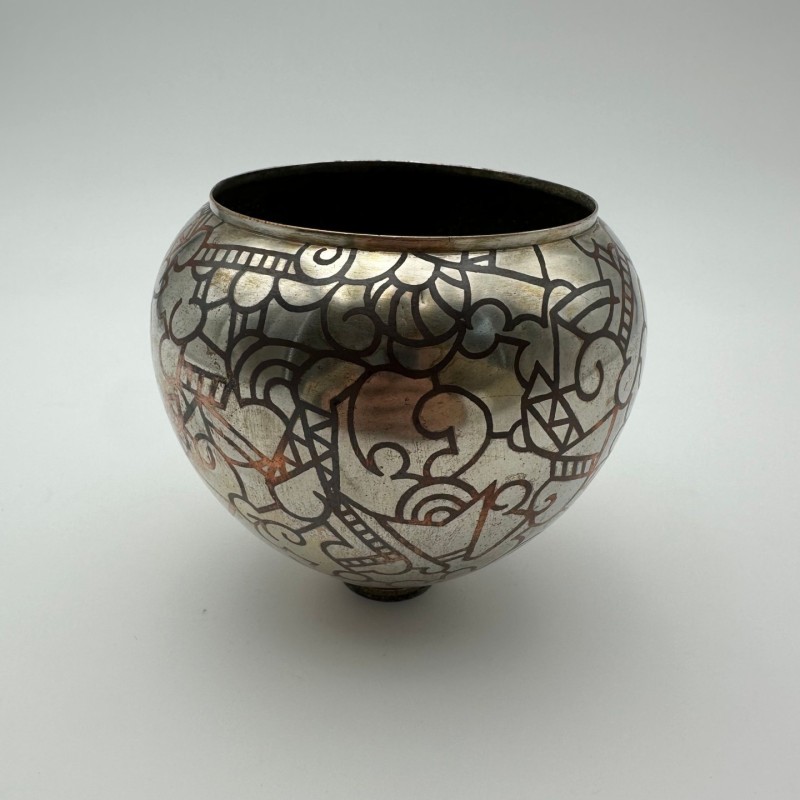 Vase dinaderie Art décor à décor géométrique – vers 1970