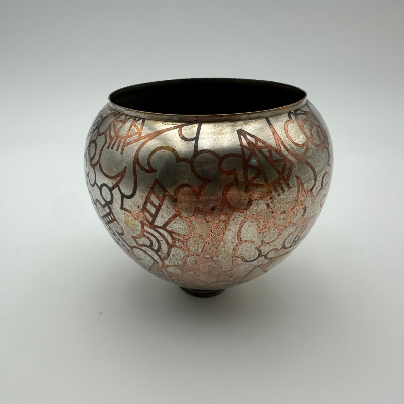 Vase dinaderie Art décor à décor géométrique – vers 1970
