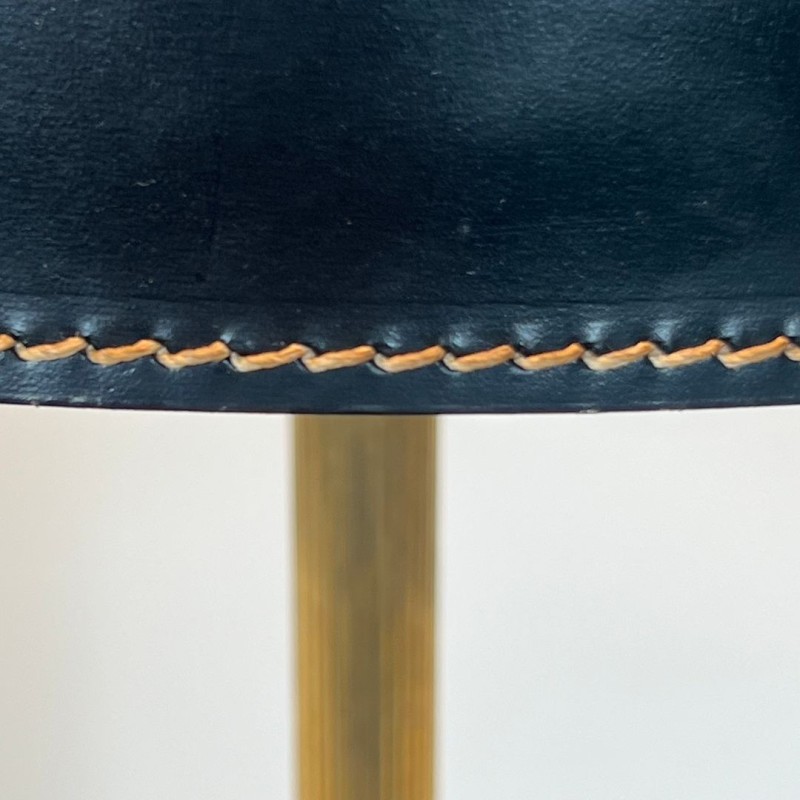Black Leather and Brass Desk Lamp in the Style of Jacques Adnet