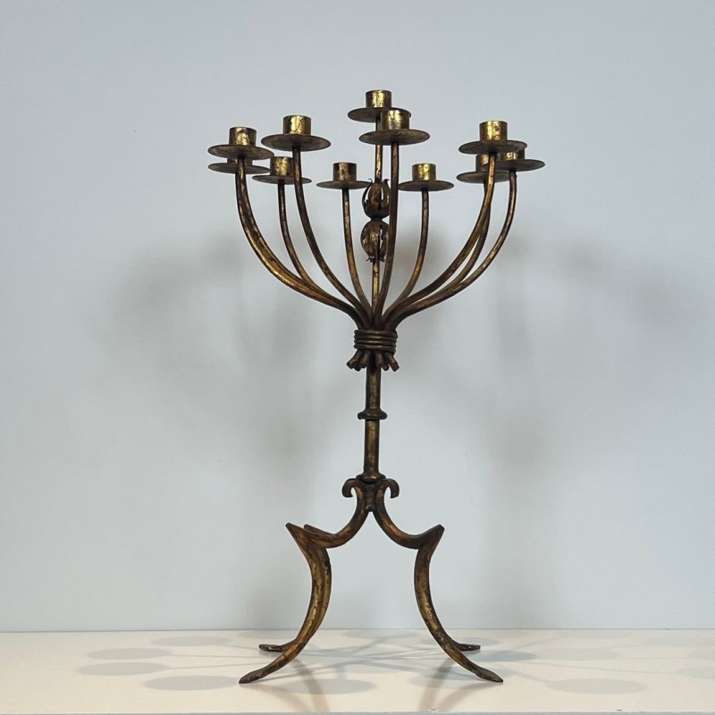 Eleven-Light Gilt Iron Candlestick, French Work, circa 1940