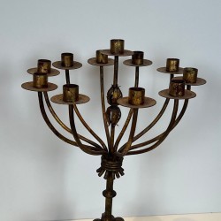 Eleven-Light Gilt Iron Candlestick, French Work, circa 1940