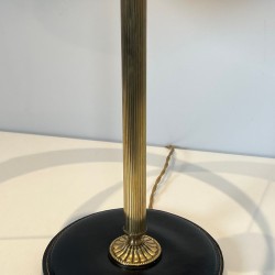 Black Leather and Brass Desk Lamp in the Style of Jacques Adnet