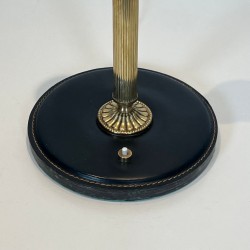 Lampe de Bureau en Cuir Noir et Laiton dans le Goût de Jacques Adnet