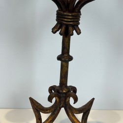 Bougeoir 11 Bras Fer Forgé Doré, Travail Français, vers 1940