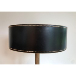 Lampe de Bureau Cuir Noir et Laiton dans le Goût de Jacques Adnet, Travail Français, vers 1970