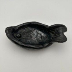 Vide-poche en forme de poisson en céramique noire – Signé, vers 1970