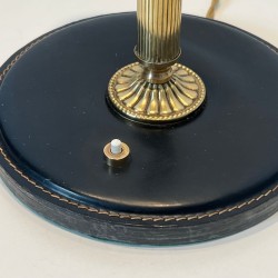 Black Leather and Brass Desk Lamp in the Style of Jacques Adnet