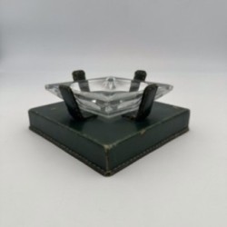 Cendrier en Cristal et Cuir Vert dans le Goût de Jacques Adnet, Années 1950