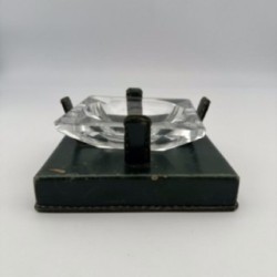 Cendrier en Cristal et Cuir Vert dans le Goût de Jacques Adnet, Années 1950