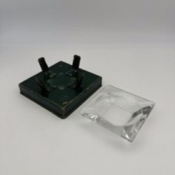 Cendrier en Cristal et Cuir Vert dans le Goût de Jacques Adnet, Années 1950
