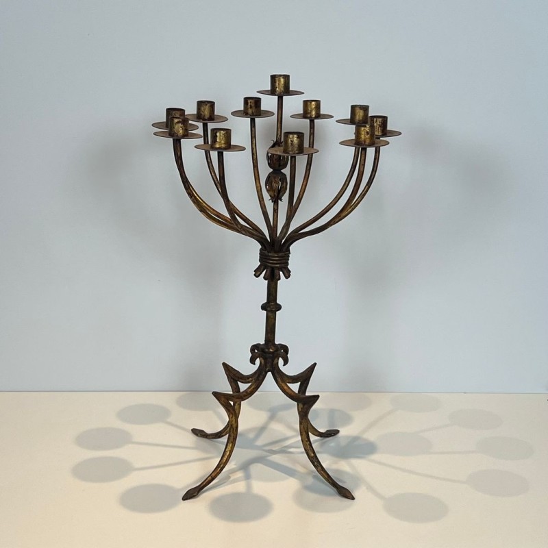 Eleven-Light Gilt Iron Candlestick, French Work, circa 1940