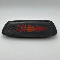 Black Ceramic Dish or Vide-Poche with Fish decoration by Oswald Tieberghien, circa 1970