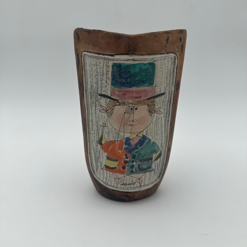 Ceramic & Painted Leather Vase, De Coccio, Italy, 1950s