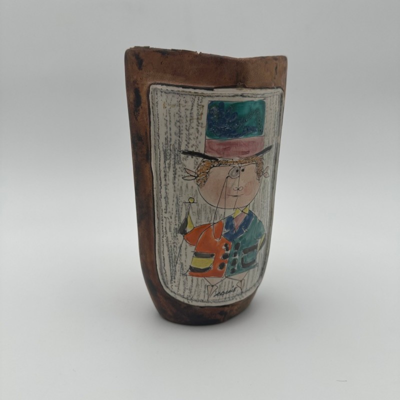 Vase Céramique Cuir Peint De Coccio, Italie, 1950