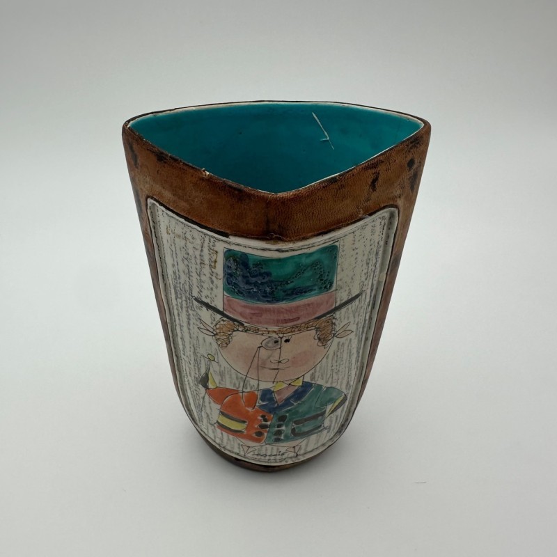 Vase Céramique Cuir Peint De Coccio, Italie, 1950