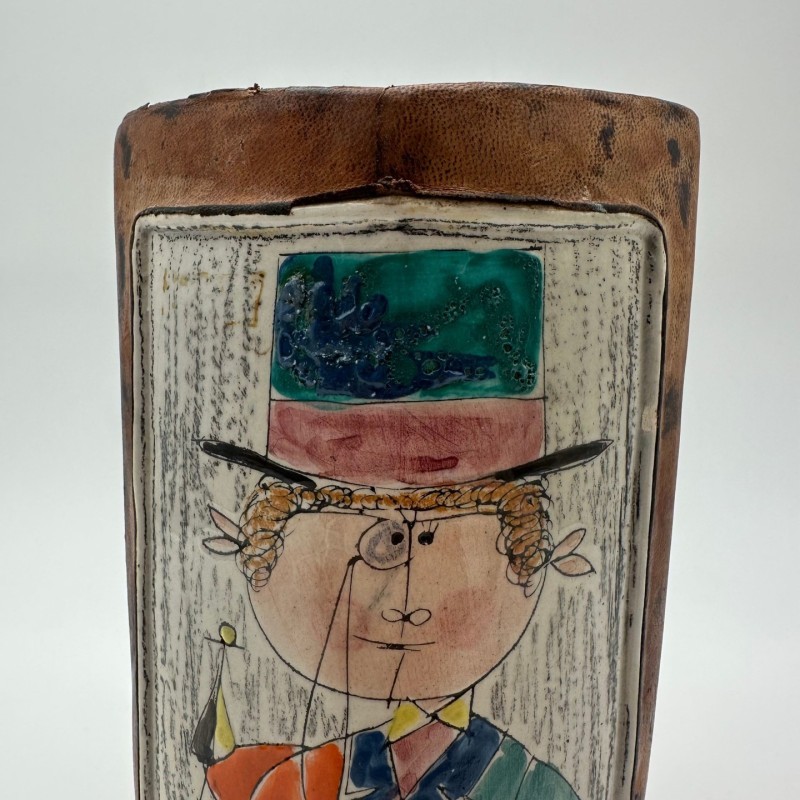 Vase Céramique Cuir Peint De Coccio, Italie, 1950