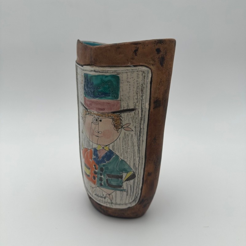 Vase Céramique Cuir Peint De Coccio, Italie, 1950