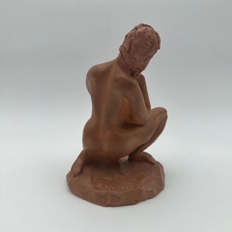 Statue Femme Nue Terre Cuite N. Hottot, XXe Siècle
