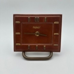 Horloge Bureau Bayard Cuir Laiton, France, 1953