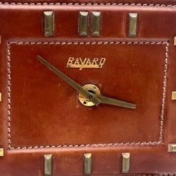 Horloge Bureau Bayard Cuir Laiton, France, 1953