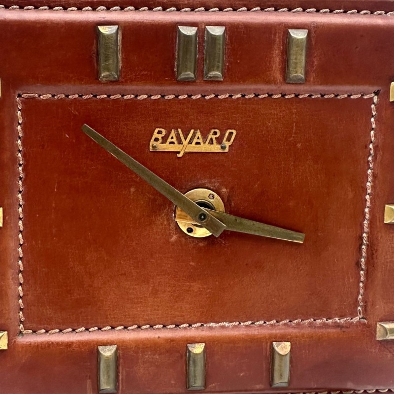 Horloge Bureau Bayard Cuir Laiton, France, 1953
