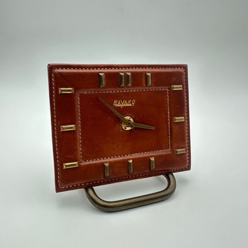 Horloge Bureau Bayard Cuir Laiton, France, 1953