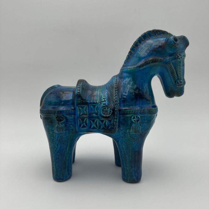 Blue Ceramic Horse Aldo Londi Bitossi, 1960s