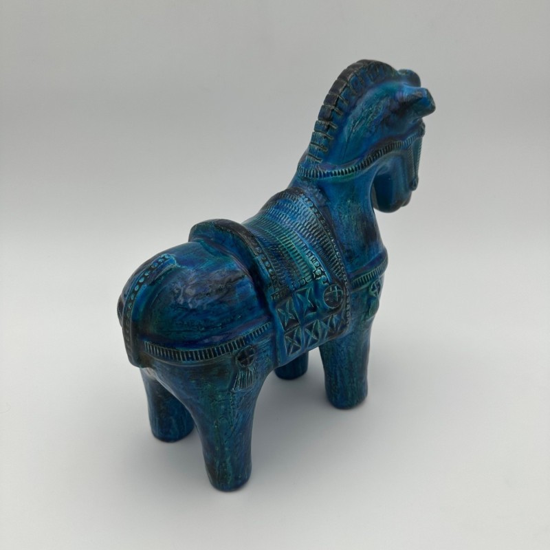 Blue Ceramic Horse Aldo Londi Bitossi, 1960s
