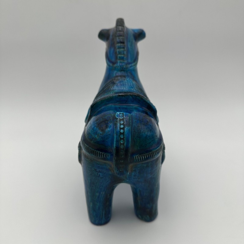 Blue Ceramic Horse Aldo Londi Bitossi, 1960s