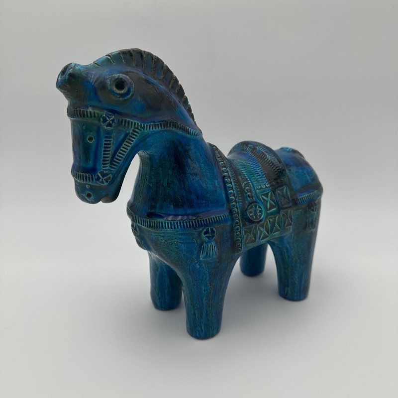 Cheval Céramique Bleue Aldo Londi Bitossi, 1960