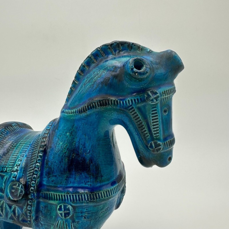Blue Ceramic Horse Aldo Londi Bitossi, 1960s