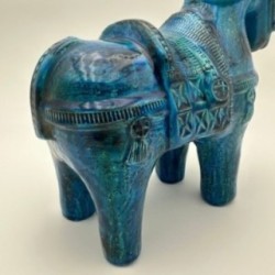 Blue Ceramic Horse Aldo Londi Bitossi, 1960s