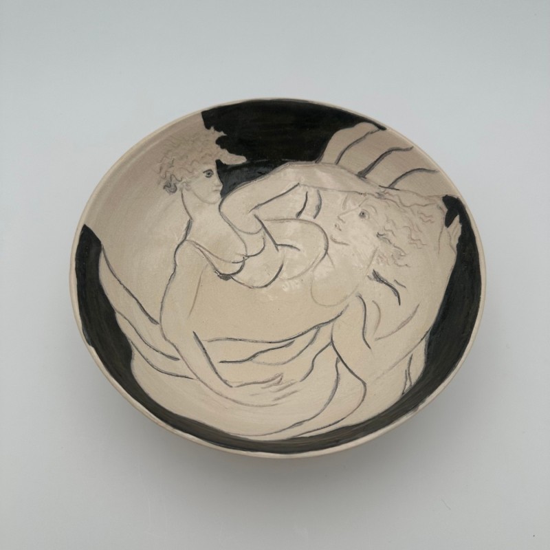 Vide-Poche en Céramique Décoré de Deux Figures Féminines – Signé vers 1970