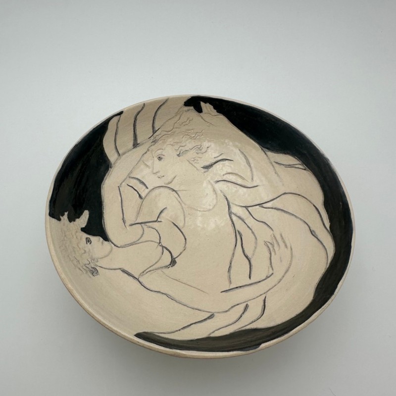 Vide-Poche en Céramique Décoré de Deux Figures Féminines – Signé vers 1970