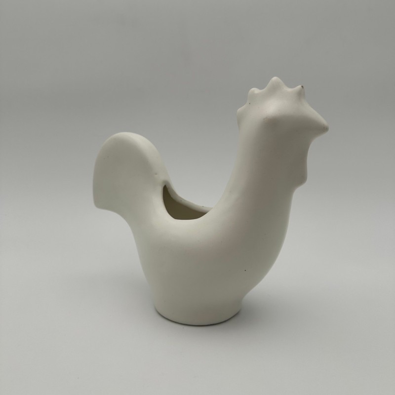 Coq Céramique Blanche dans le Goût de Jouve, Vers 1950