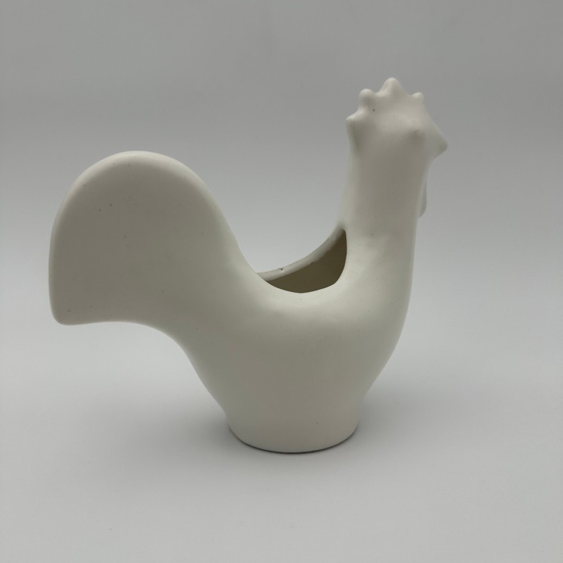 Coq Céramique Blanche dans le Goût de Jouve, Vers 1950