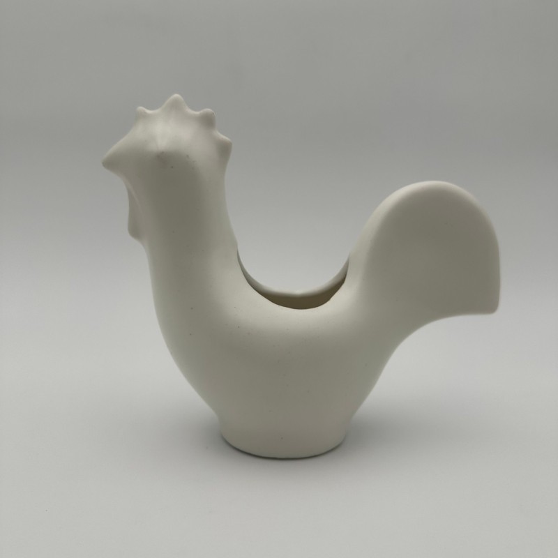 Coq Céramique Blanche dans le Goût de Jouve, Vers 1950