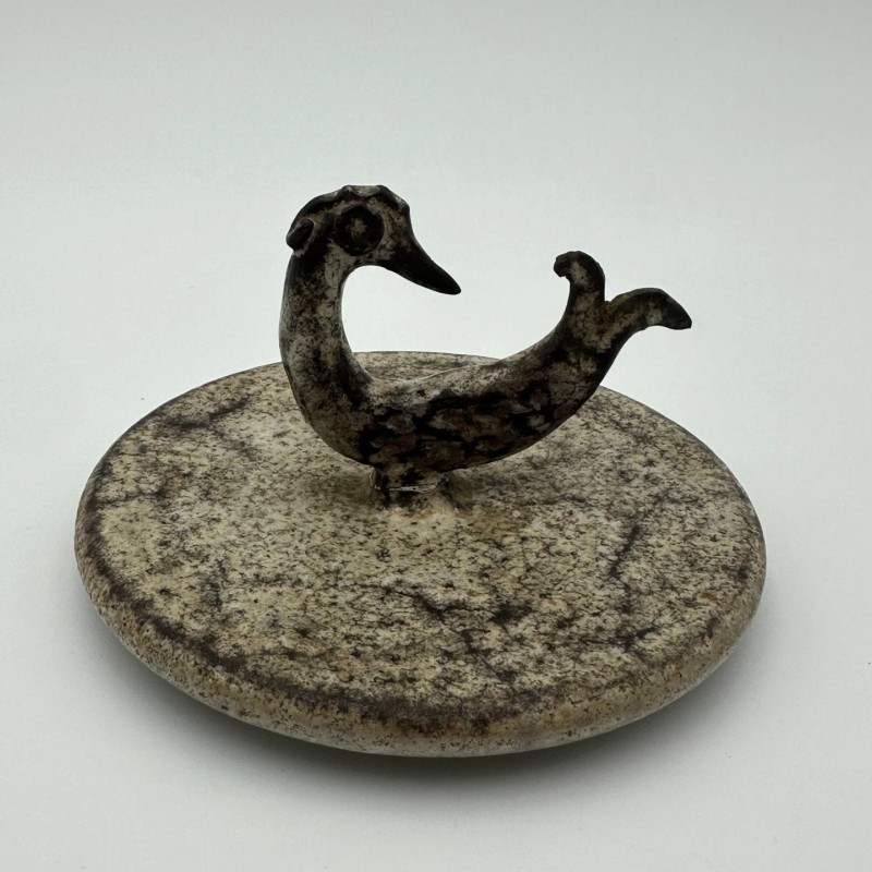 Pot couvert en céramique polychrome de Jean Derval. Années 1970