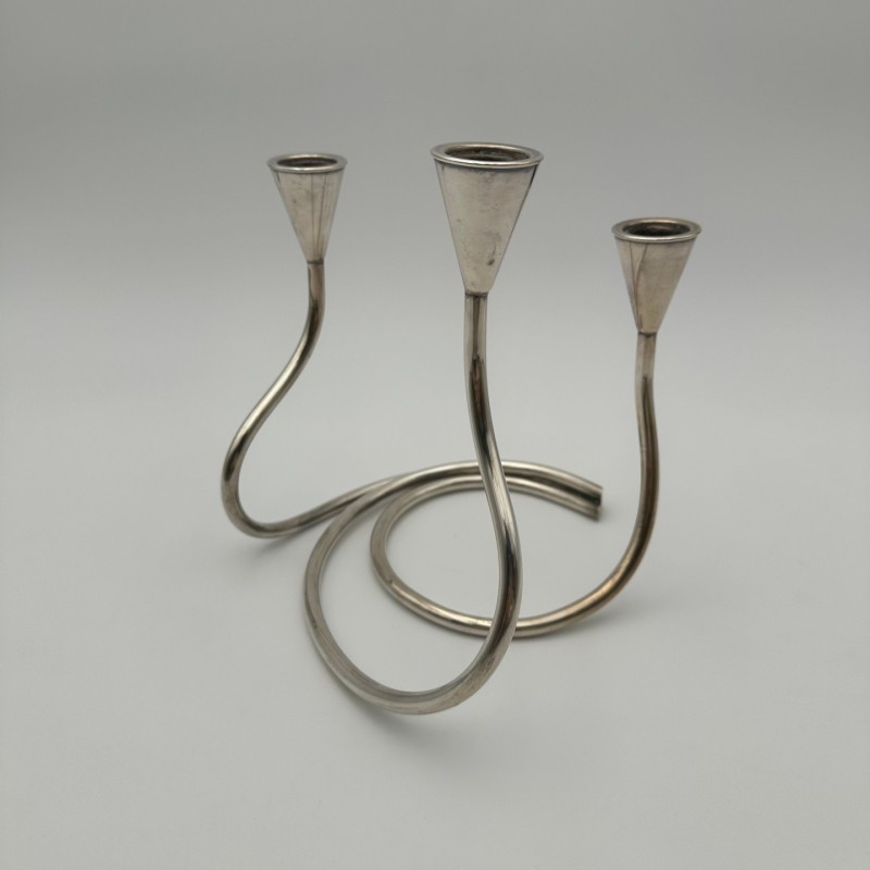 Silvered Metal Candle Holder 3 Candles, c.1970