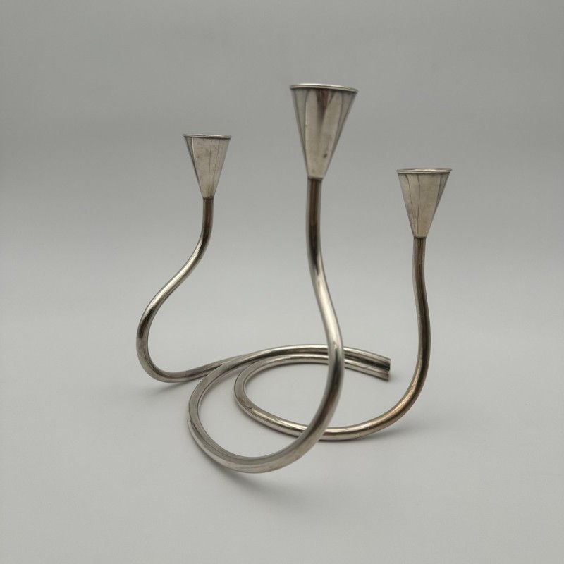 Silvered Metal Candle Holder 3 Candles, c.1970