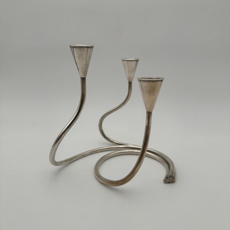 Silvered Metal Candle Holder 3 Candles, c.1970