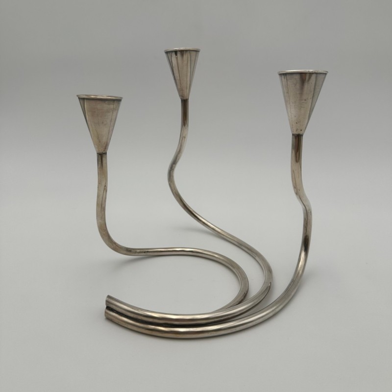 Silvered Metal Candle Holder 3 Candles, c.1970