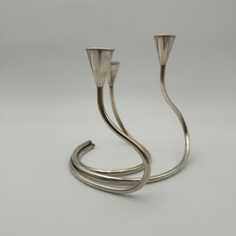 Bougeoir Métal Argenté 3 Bougies, Vers 1970