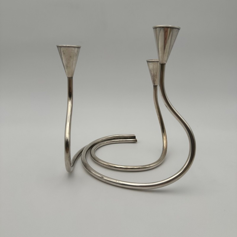 Bougeoir Métal Argenté 3 Bougies, Vers 1970