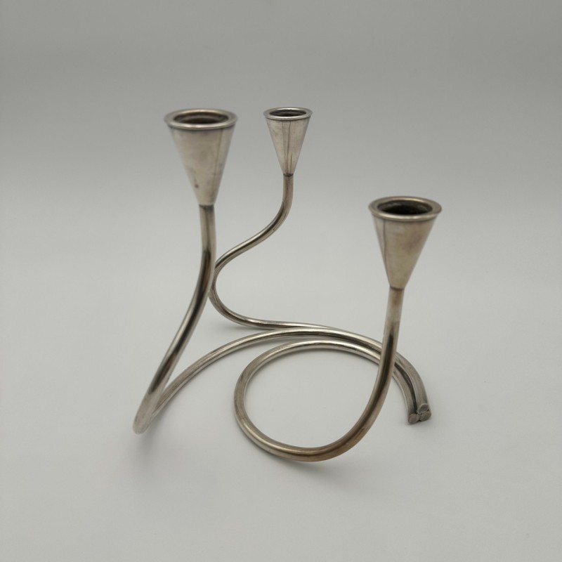 Bougeoir Métal Argenté 3 Bougies, Vers 1970