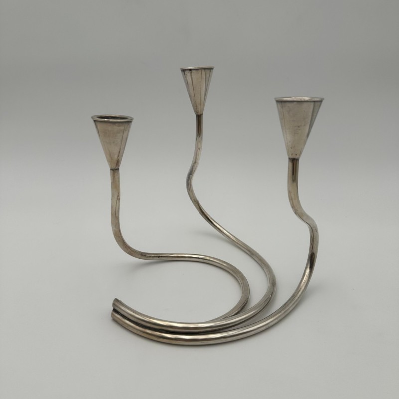 Bougeoir Métal Argenté 3 Bougies, Vers 1970