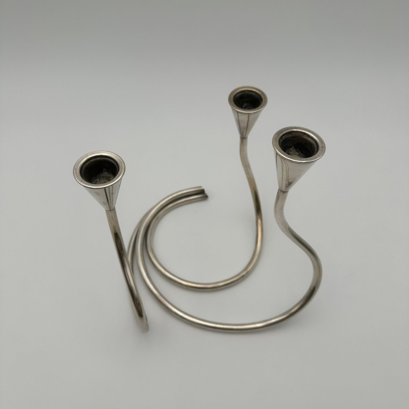Silvered Metal Candle Holder 3 Candles, c.1970
